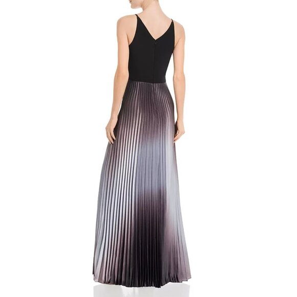 Aqua Pleated Shimmer Gown Black Silver Purple Metallic Maxi Dress Sleeveless 0 - Picture 5 of 15